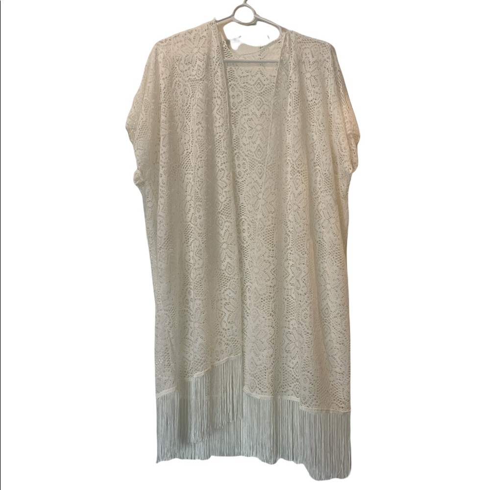 Kimono Floral White Lace Fringe Cruise Club One-size